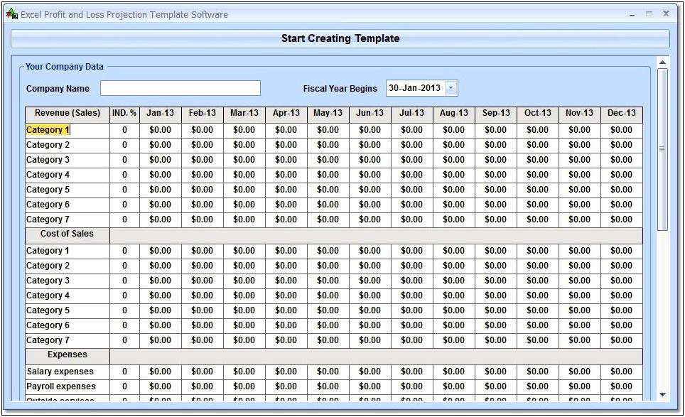 Free Monthly P&l Excel Template