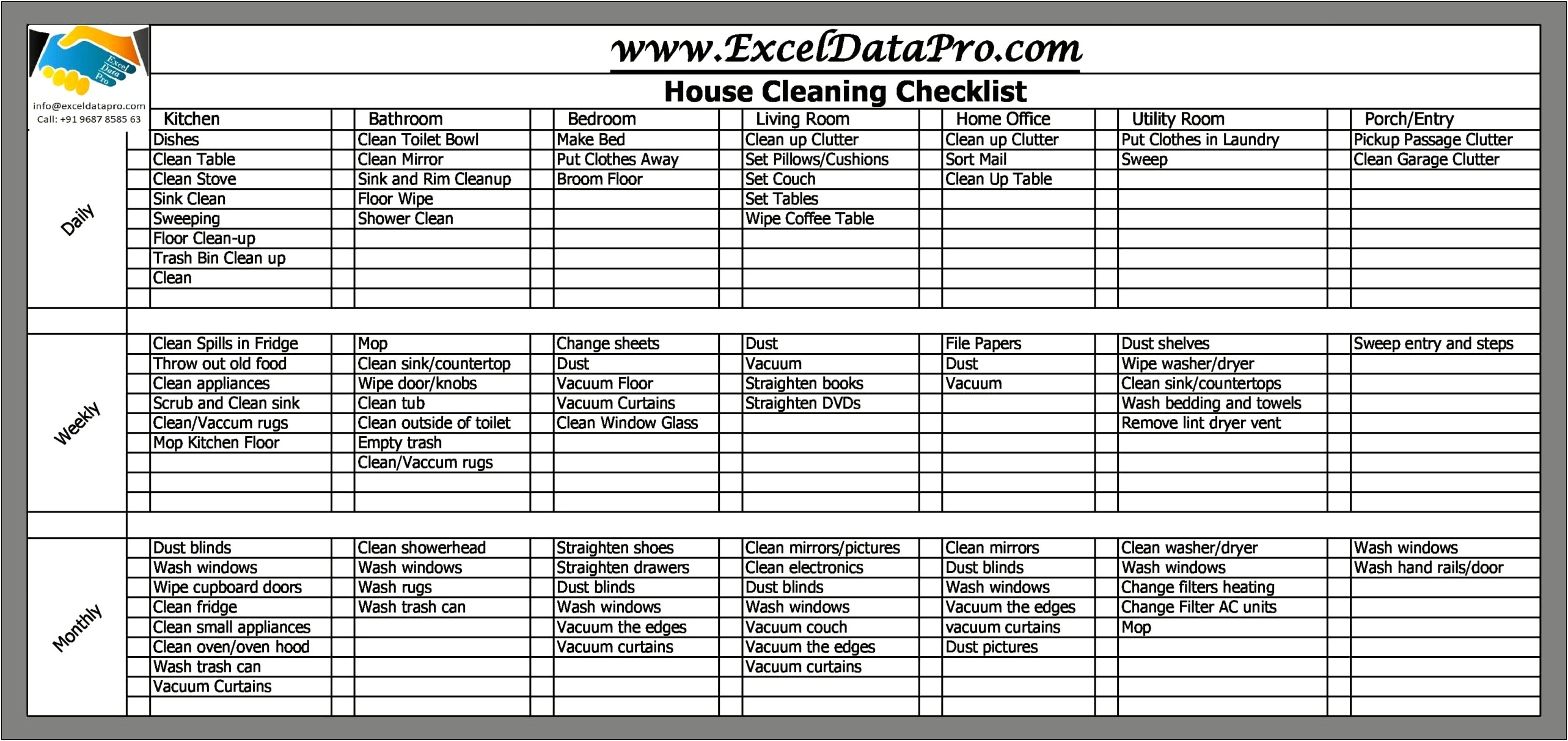 Free Monthly Zone Cleaning Tracker Template