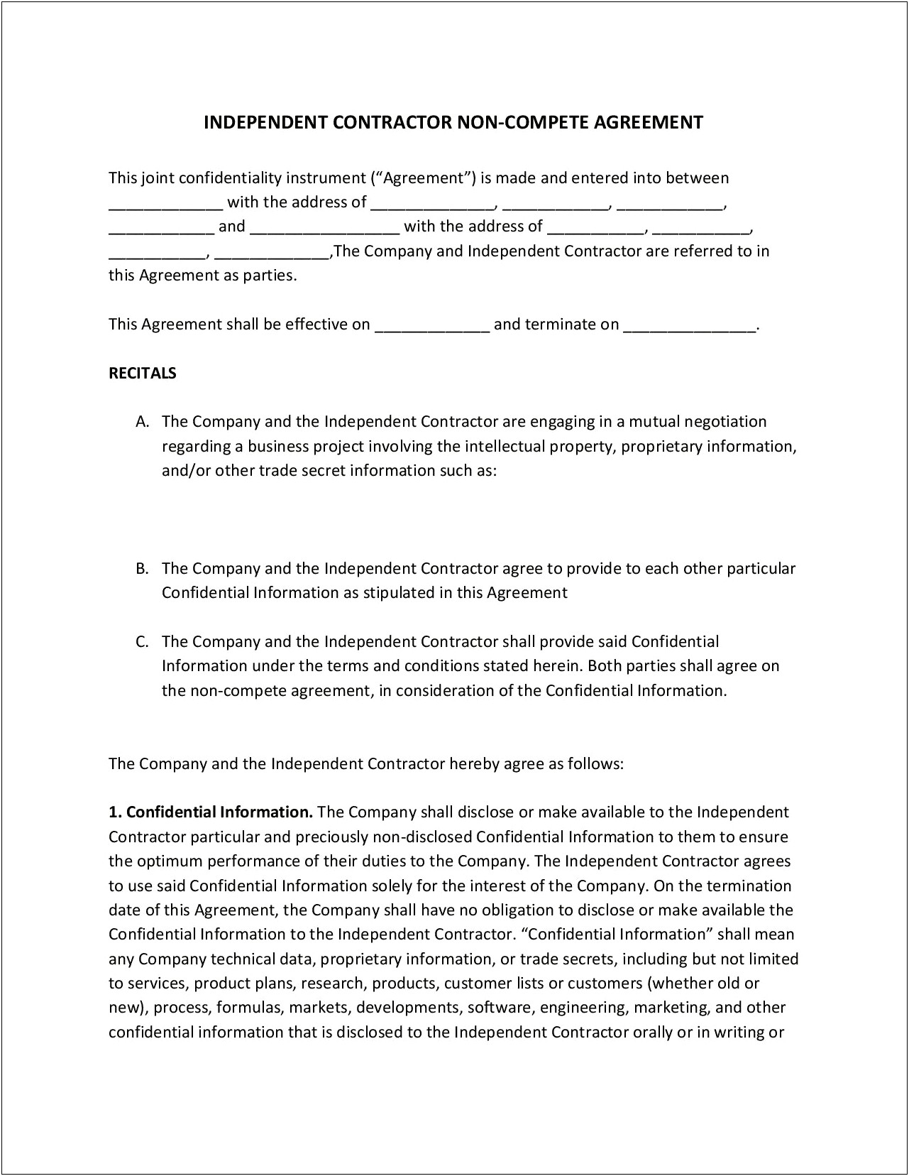 Free Non Compete Agreement Templates & Samples By State