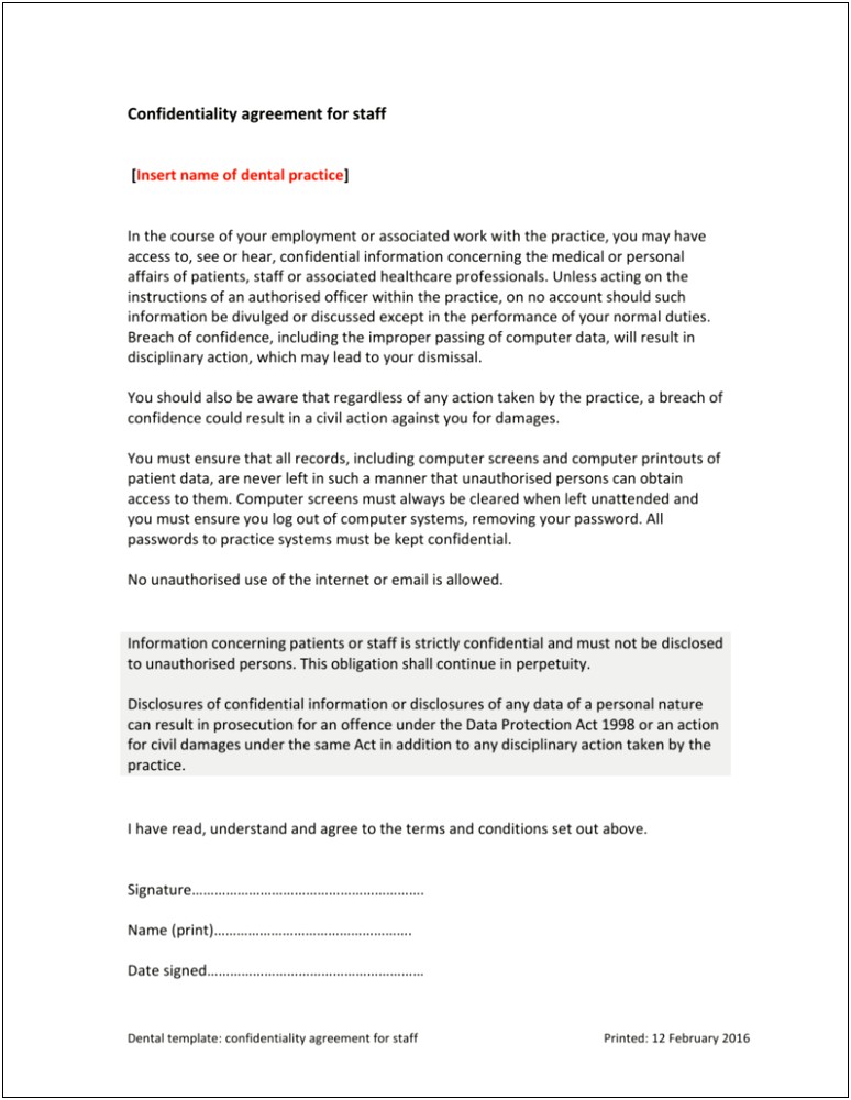 Free Non Disclosure Agreement Template Texas