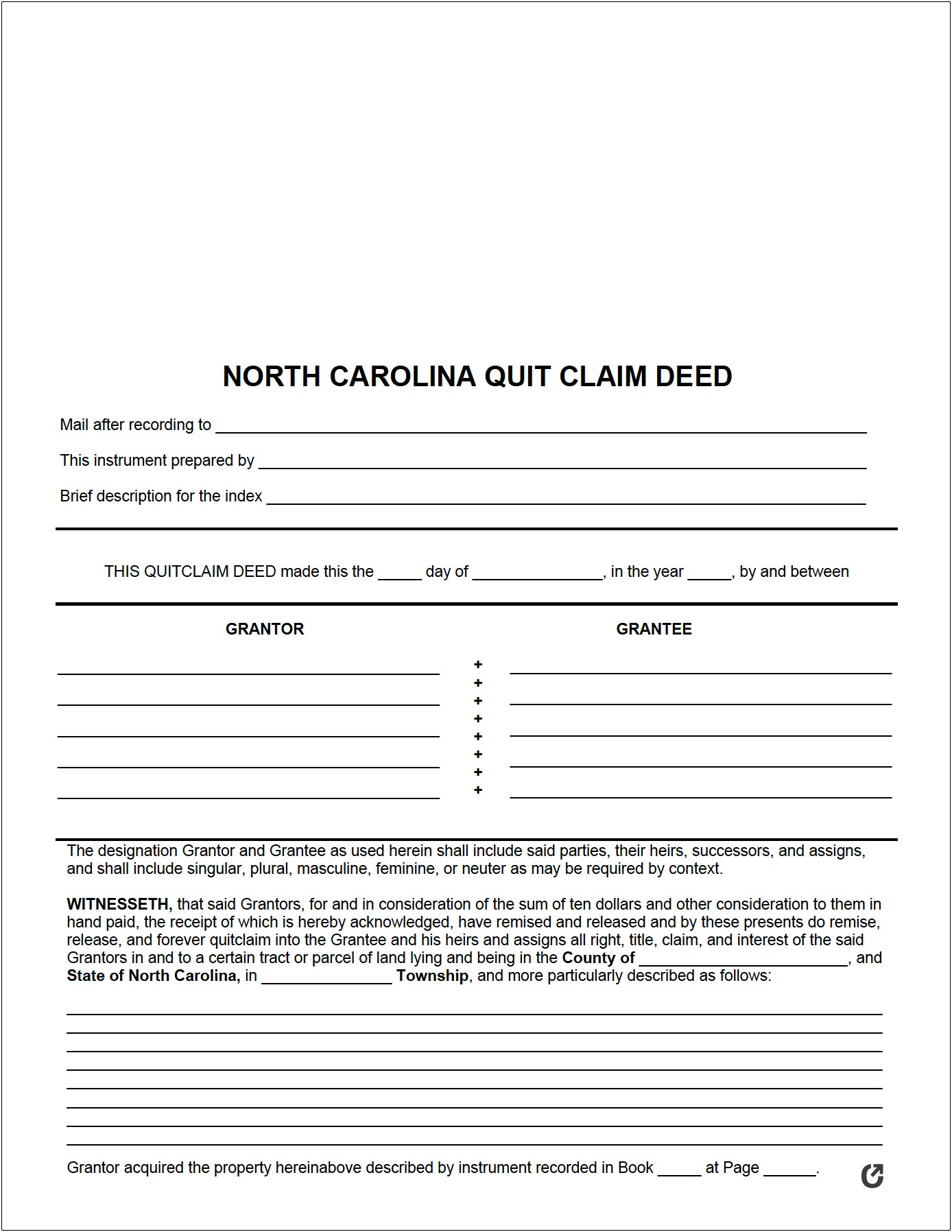 Free North Carolina Property Deed Templates