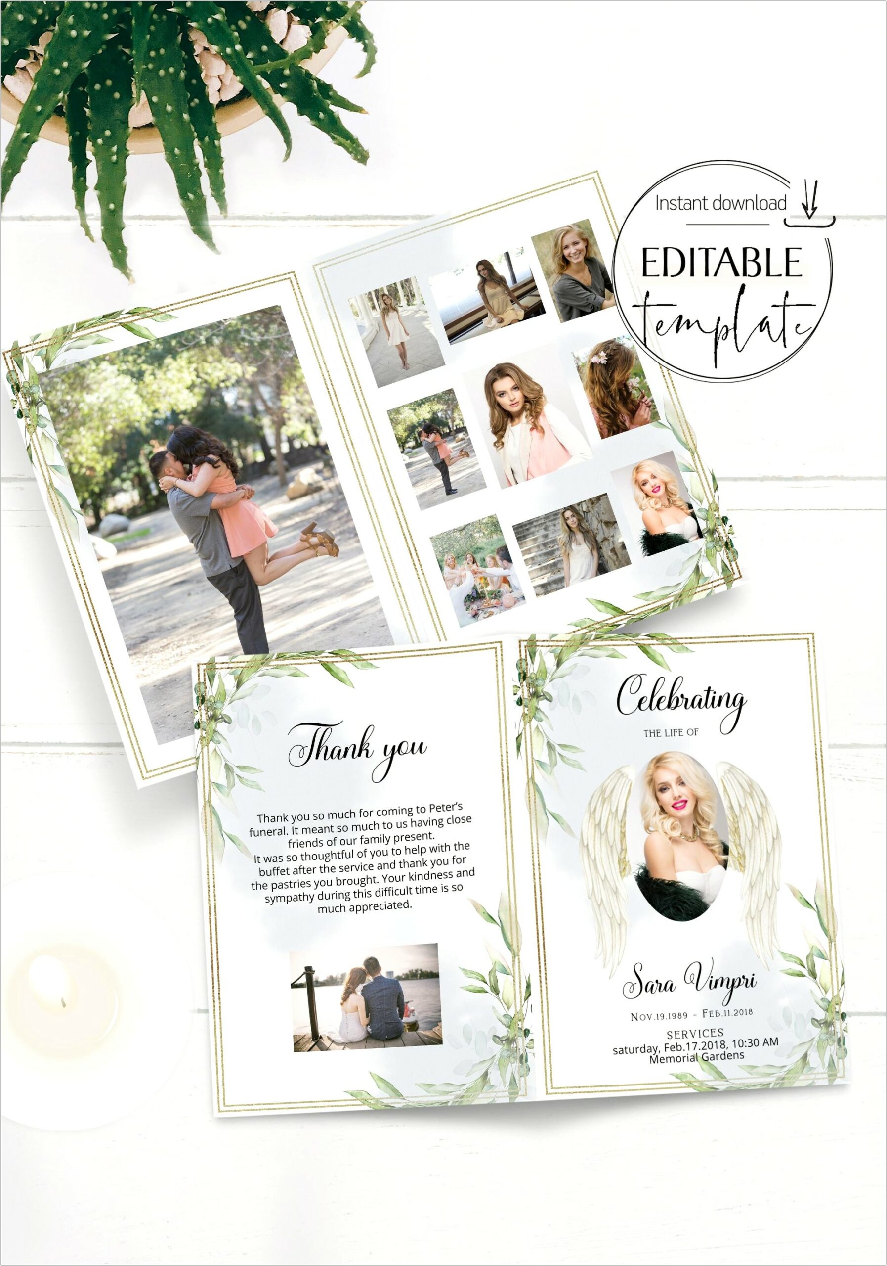 Free Obituary Brochure Template With Angle Wings