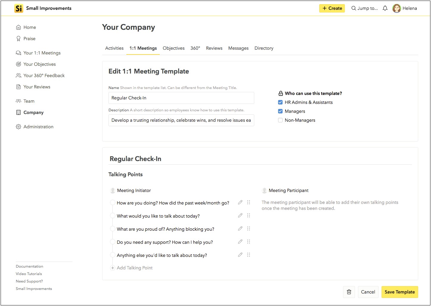 Free One On One Meeting Template