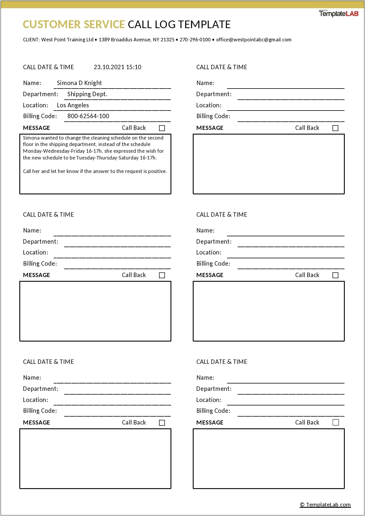 Free Outbound Call Log Excel Template