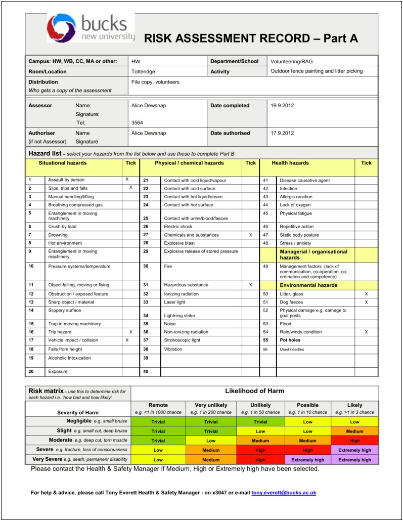 Free Painting And Decorating Risk Assessment Template