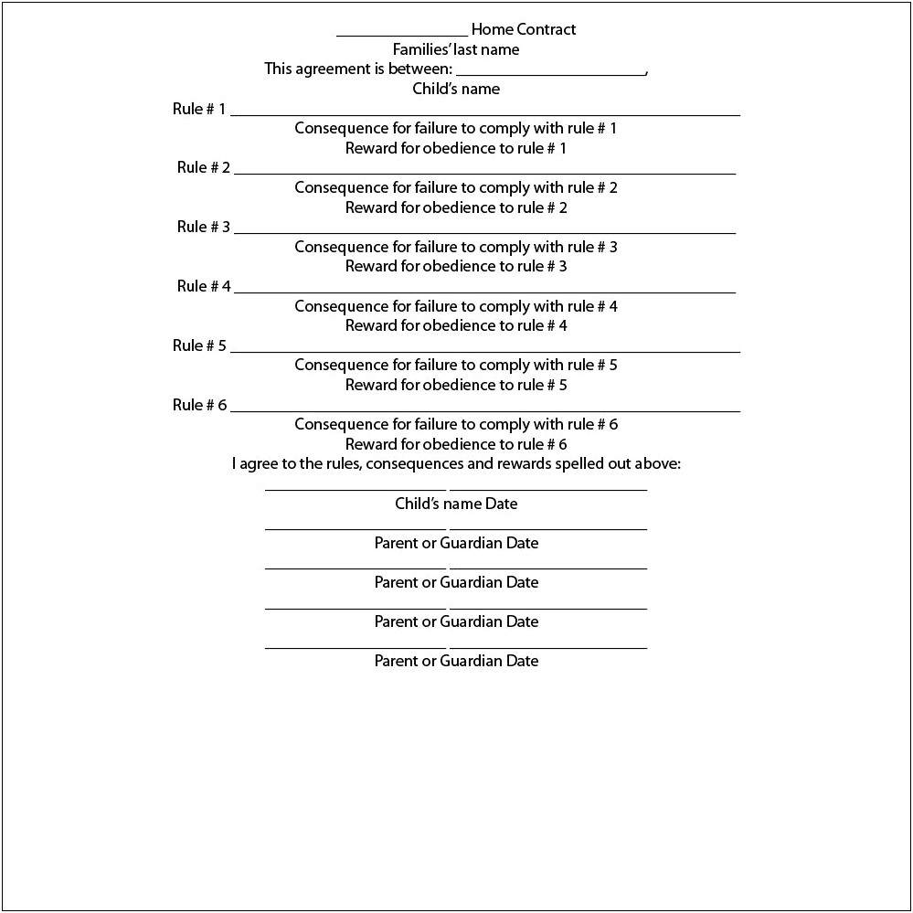 Free Parent Child Behavior Contract Template