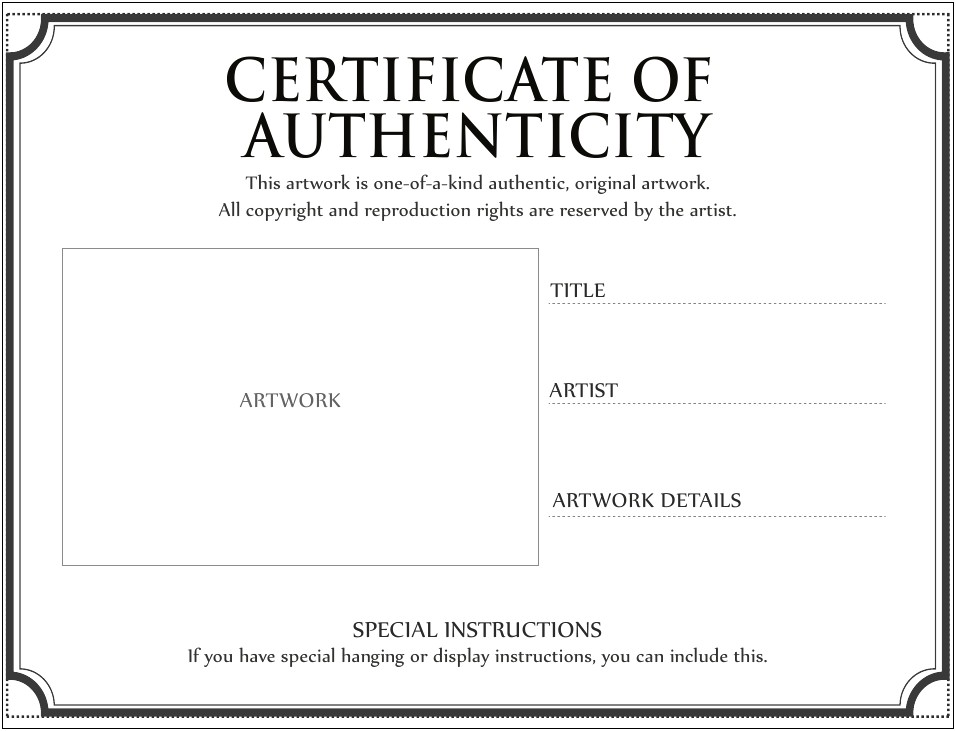 Free Pdf Certificate Of Authenticity Templates