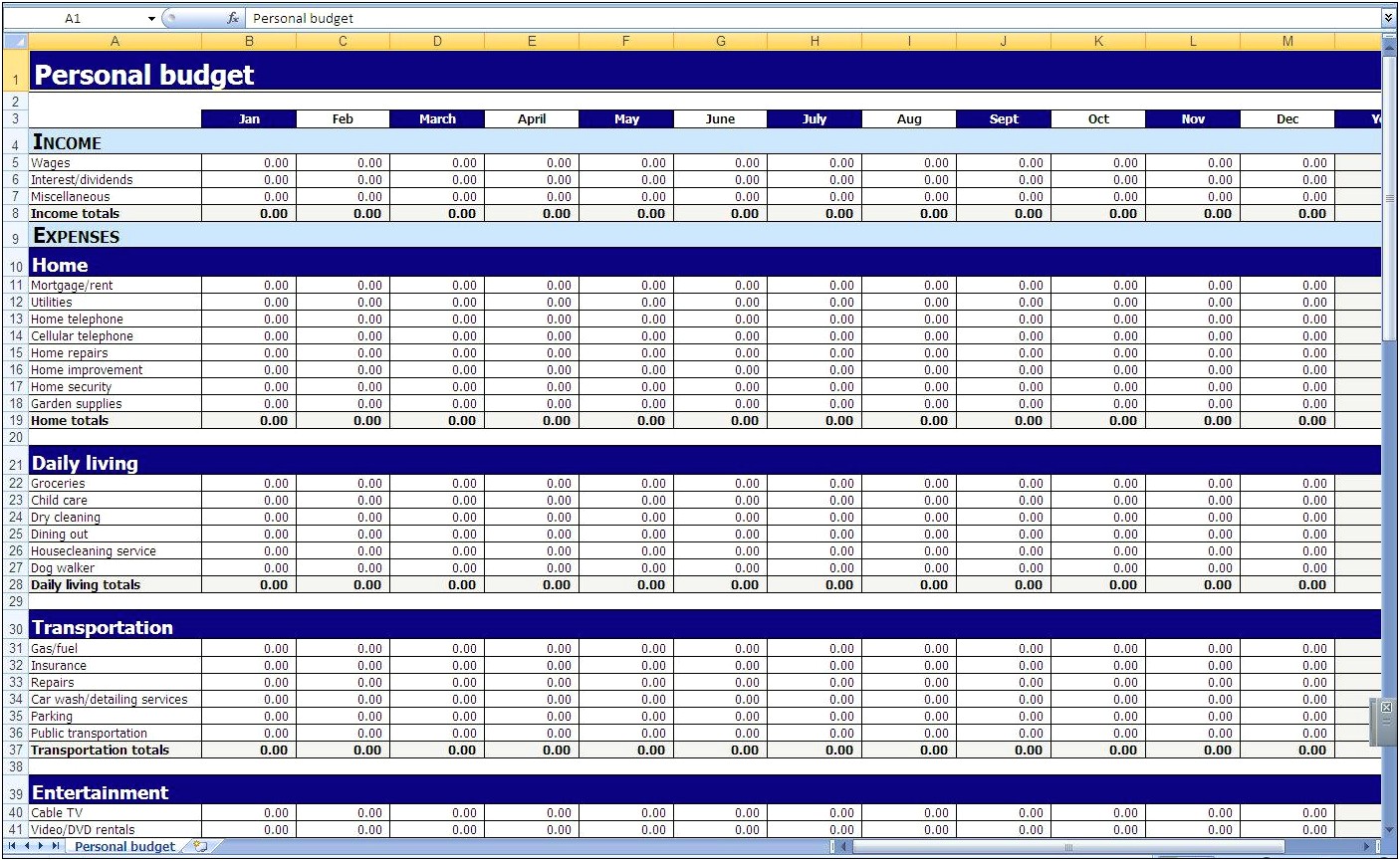 google sheets monthly personal budget free template