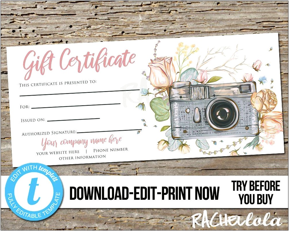 Free Photo Session Gift Certificate Template