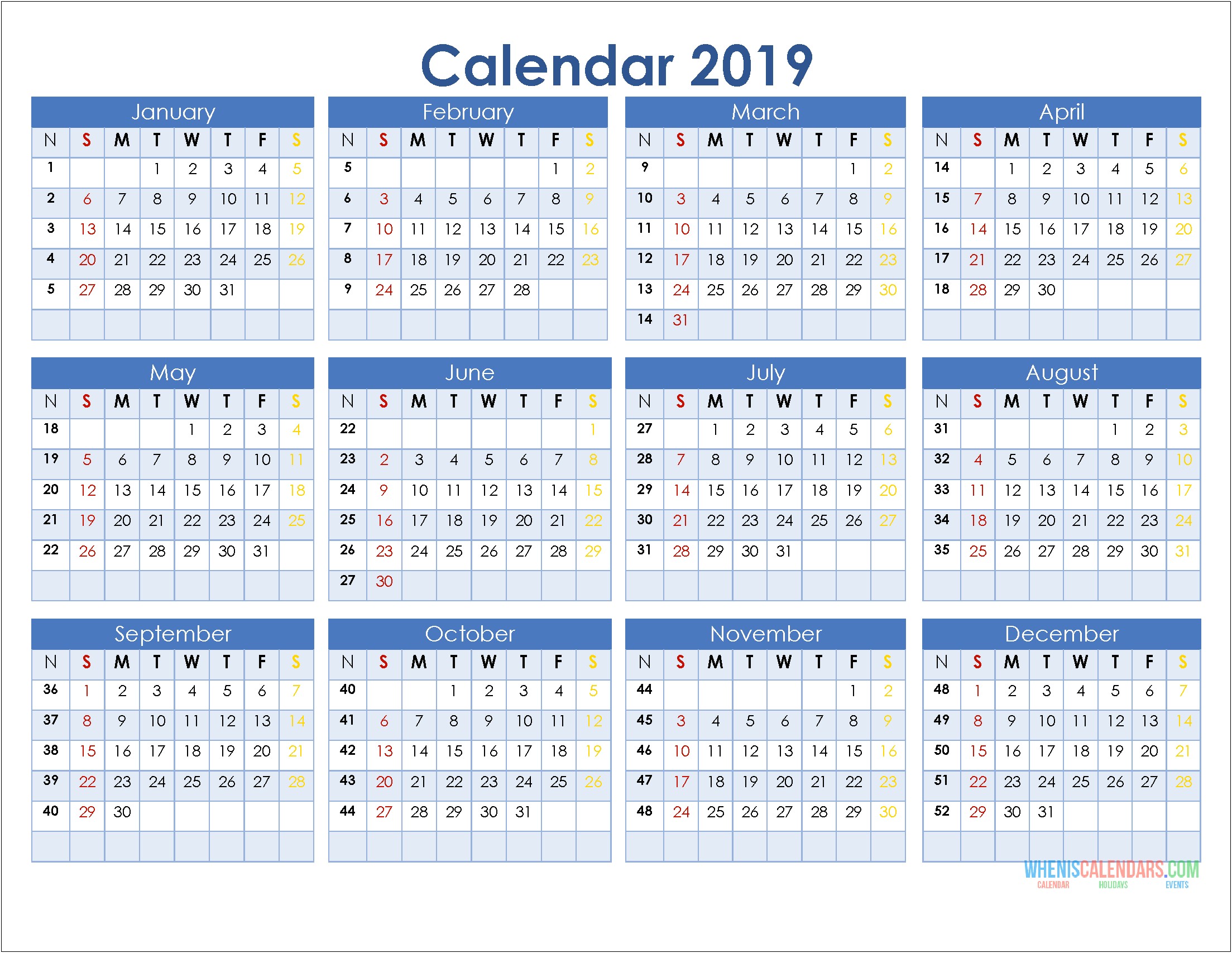 Free Photo Yearly Calendar Template 2019