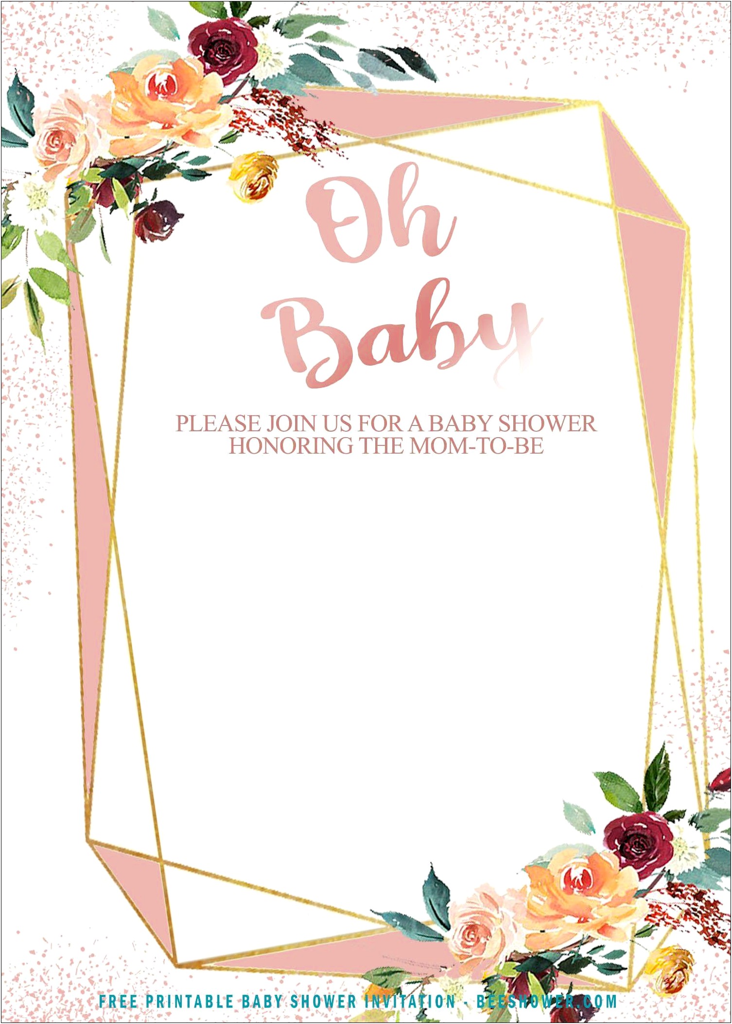Free Pink And Gold Baby Shower Glitter Template