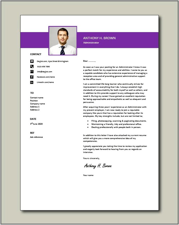 Free Plan Administrator Cover Letter Templates