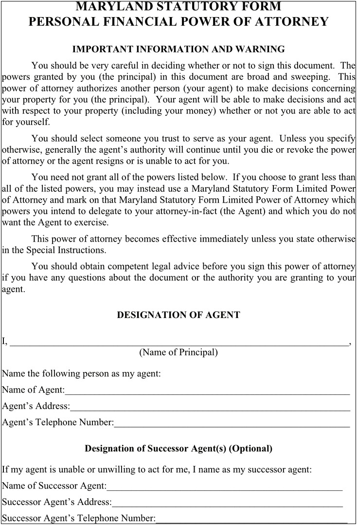 Free Power Of Attorney Template Maryland