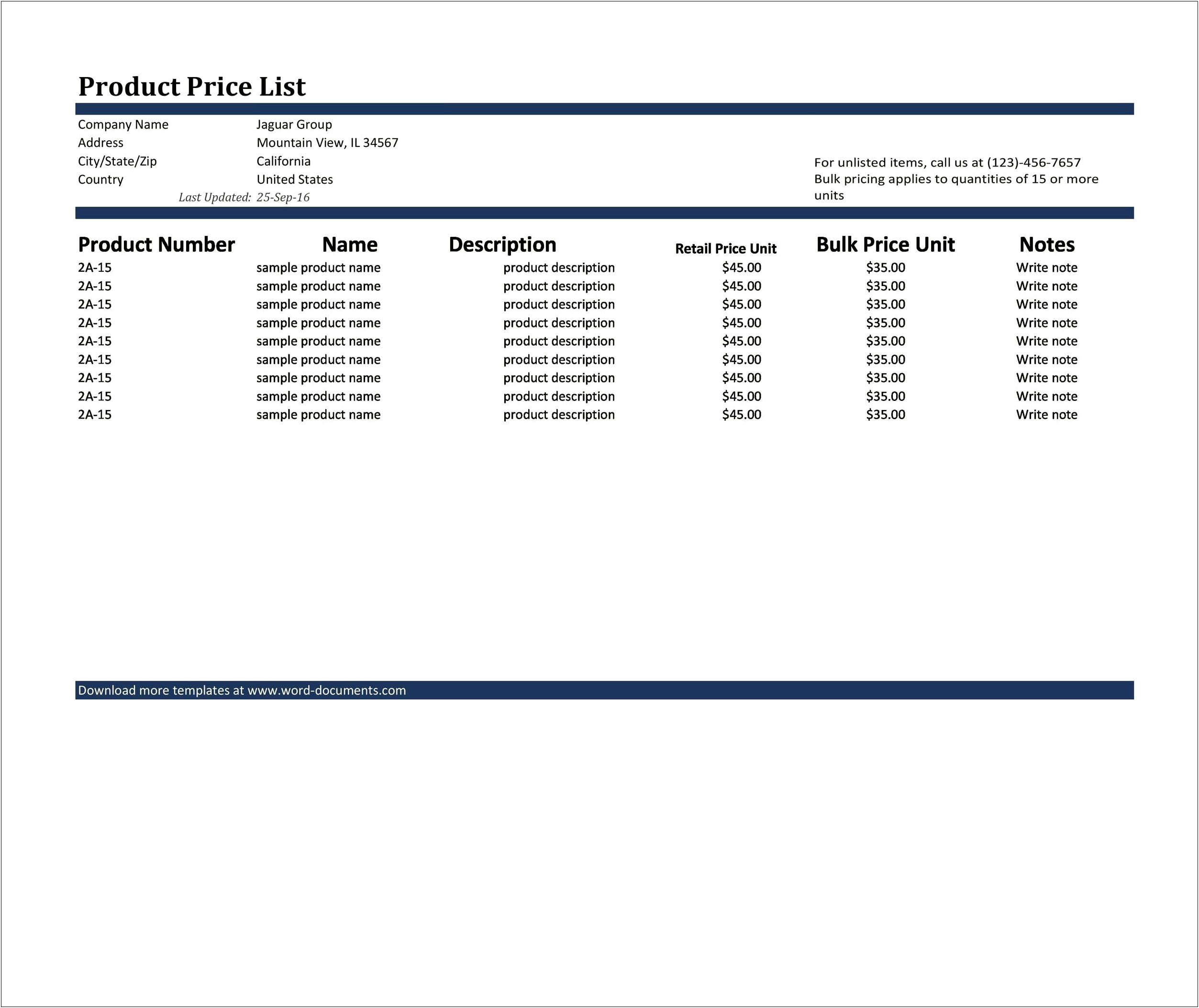 Free Price Chart Template For Health & Wellness Products