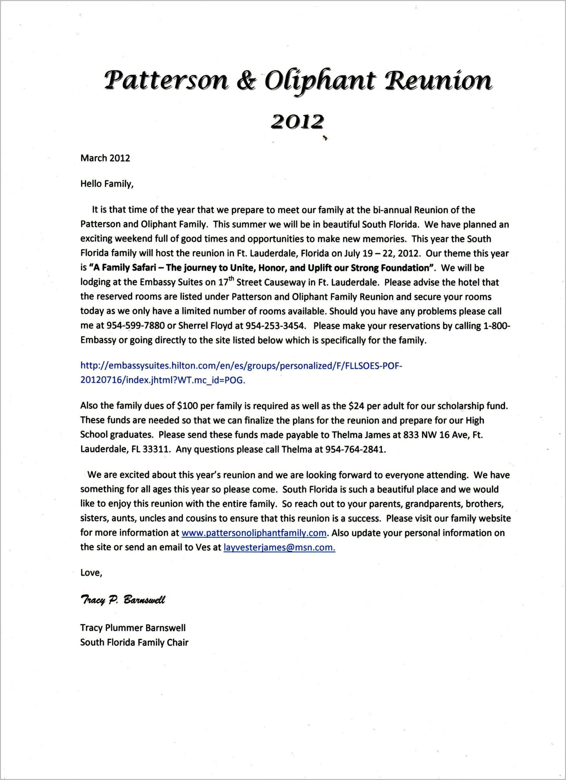 Free Print Template For Family Reunion Letter