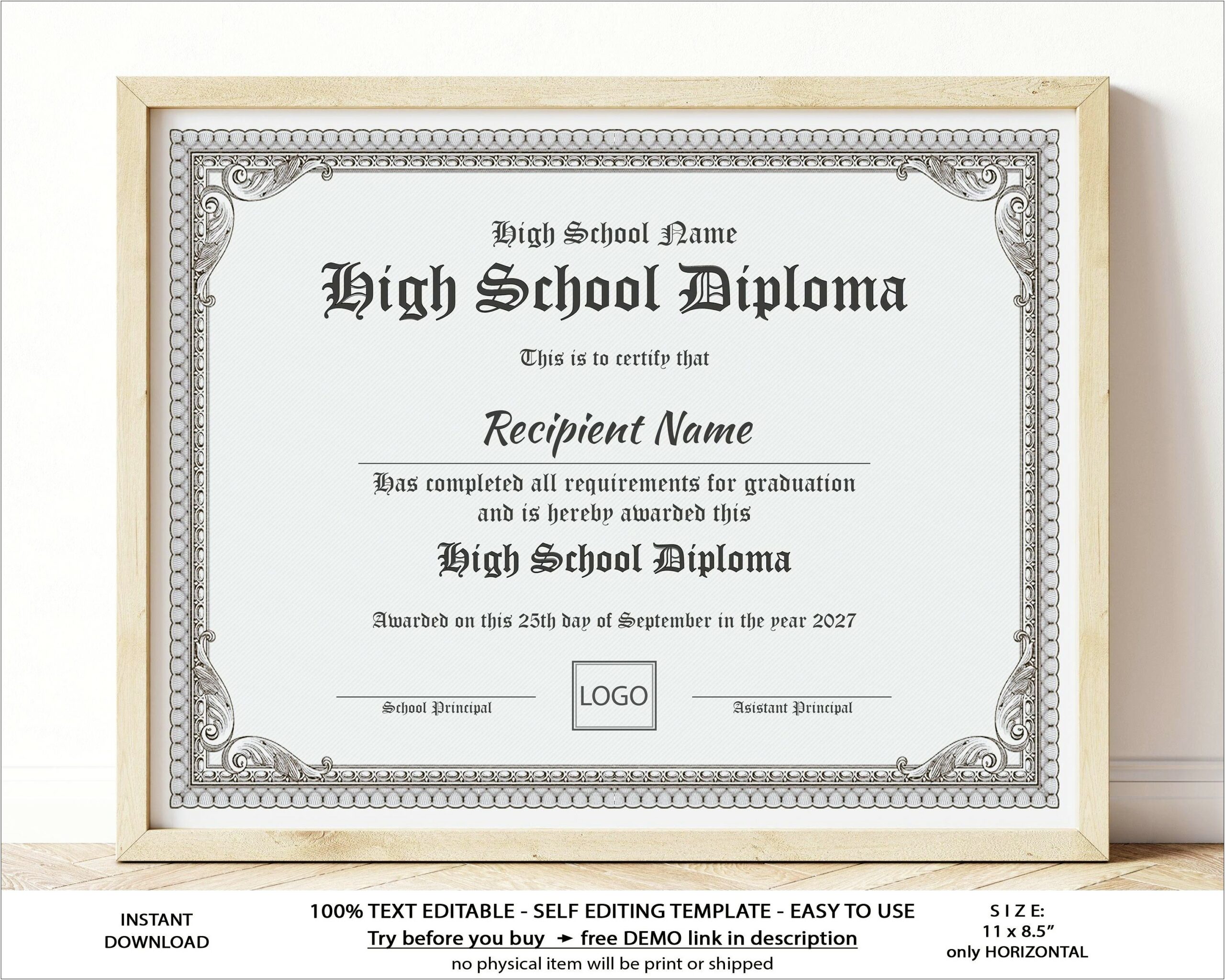 Free Print Template For High School Diploma