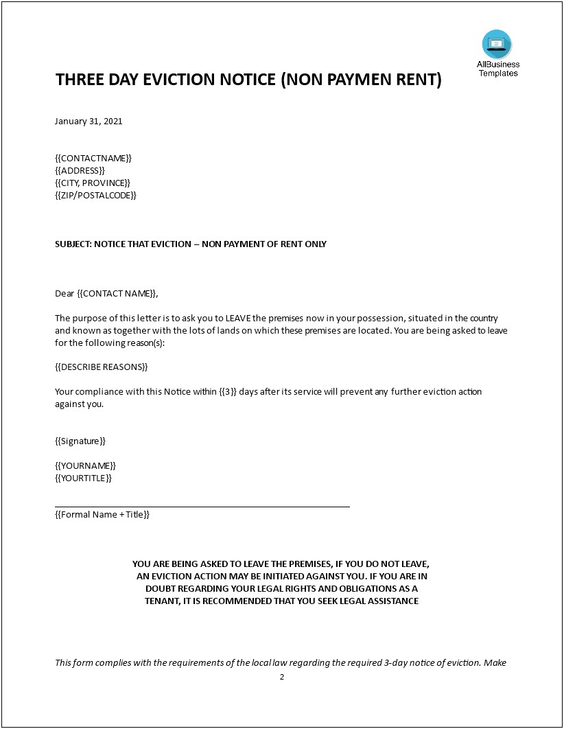 Free Printable 30 Day Eviction Notice Template