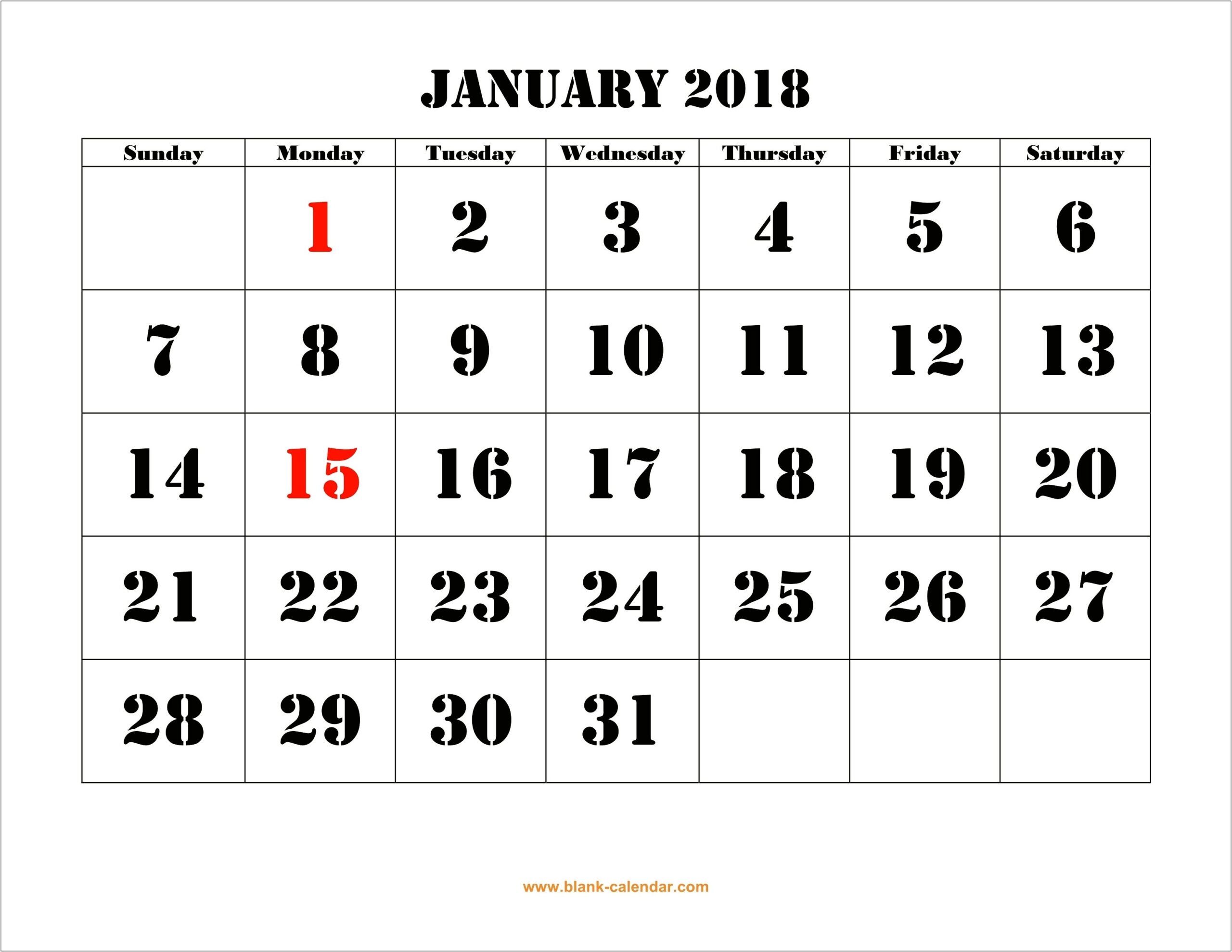 Free Printable Blank Calendar Template 2018