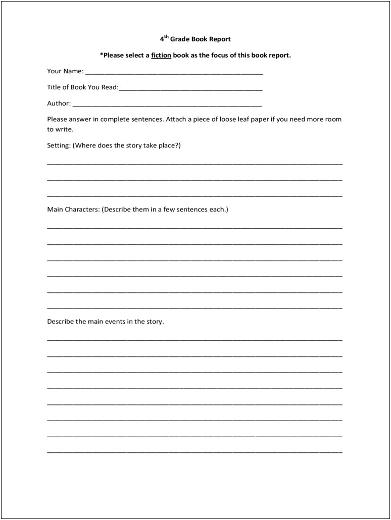 Free Printable Book Report Templates For 6th Grade