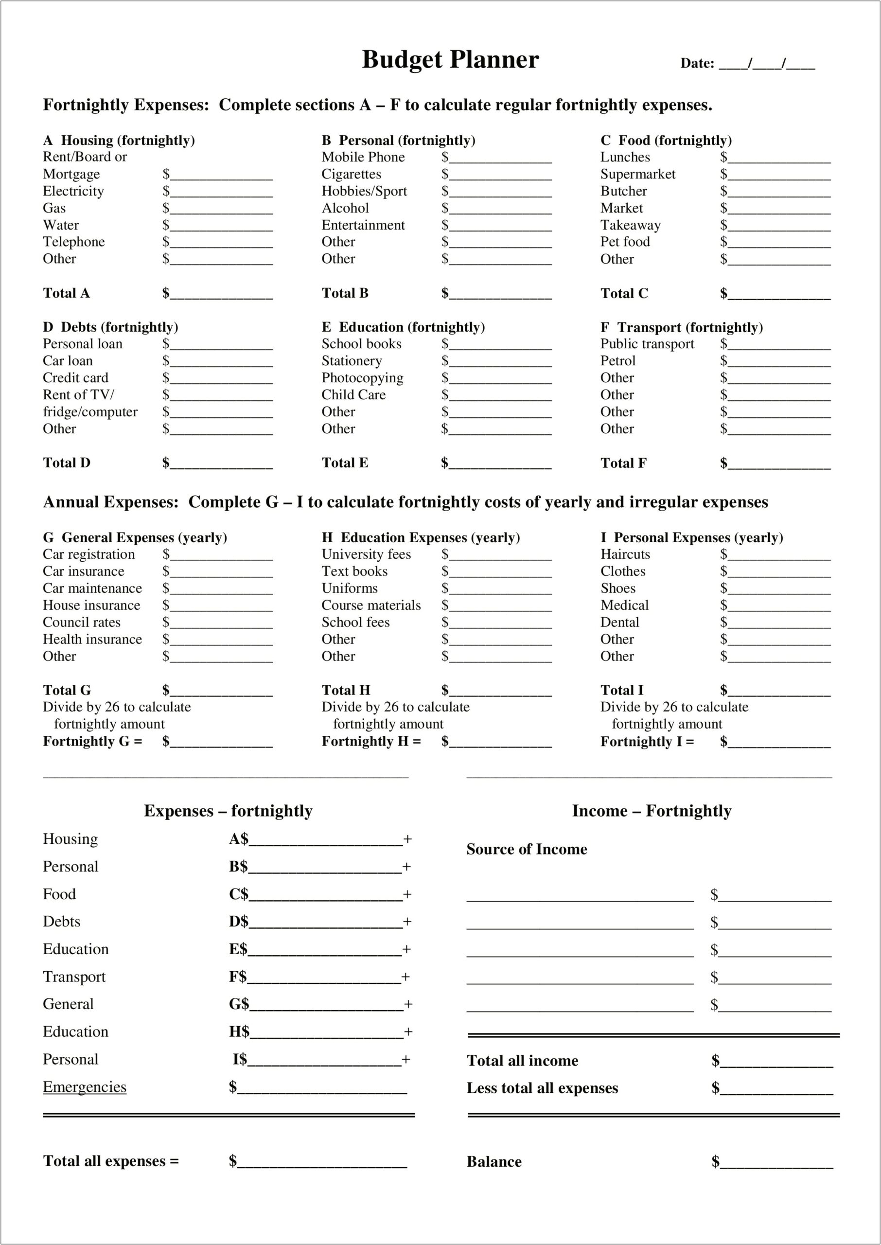 Free Printable Budget Templates Yearly Expenses