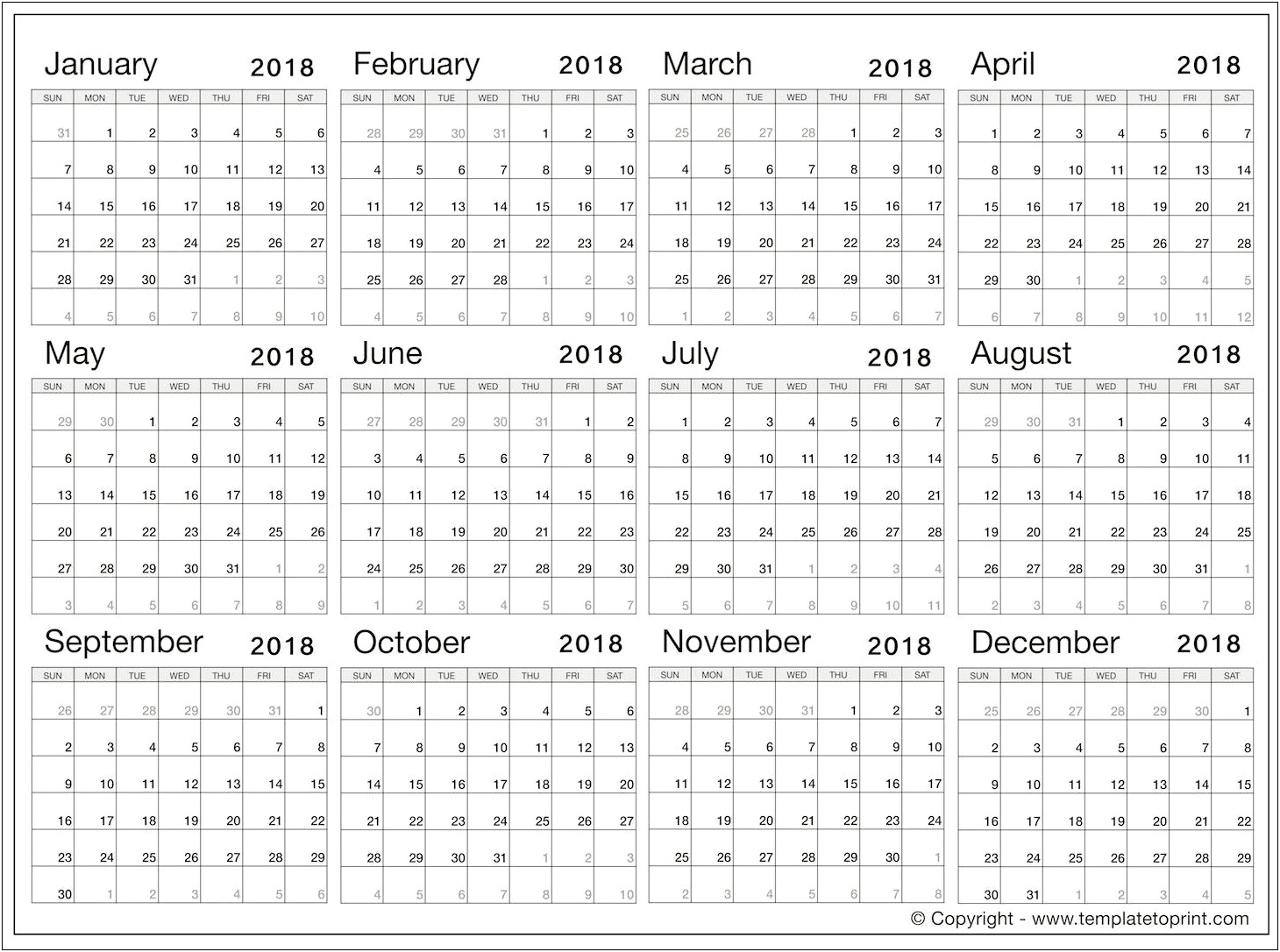 Free Printable Calendar Template February 2018