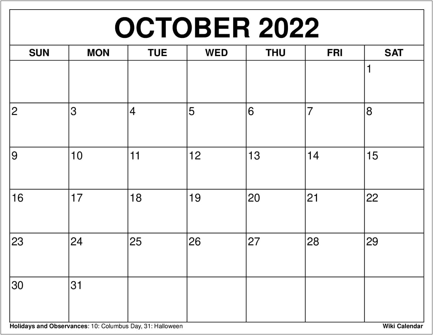 Free Printable Calendar Template October 2017