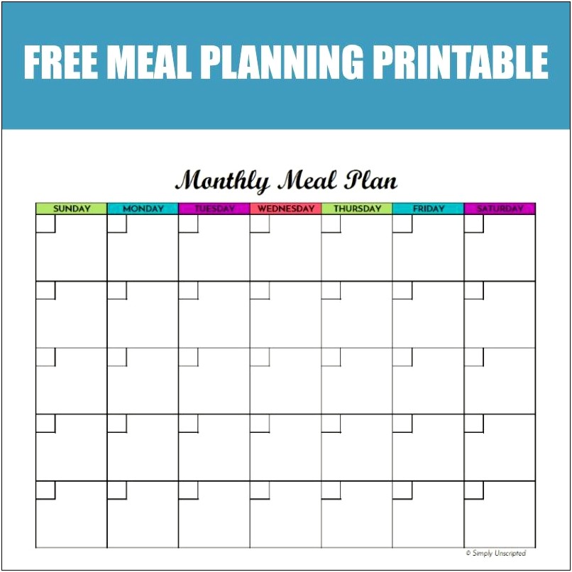 Free Printable Calendar Templates Food Menu Weight