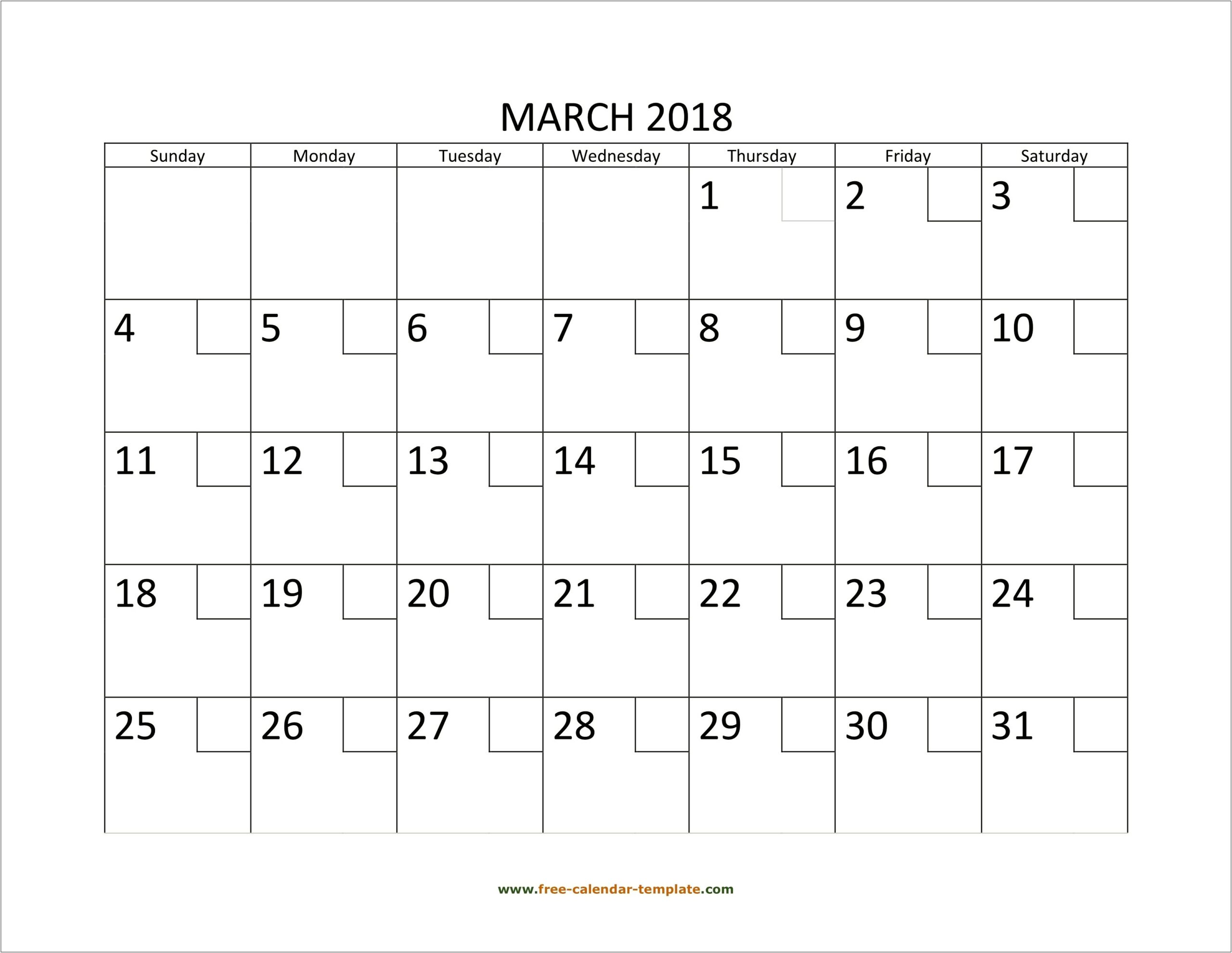 Free Printable Calendar Templates March 2018