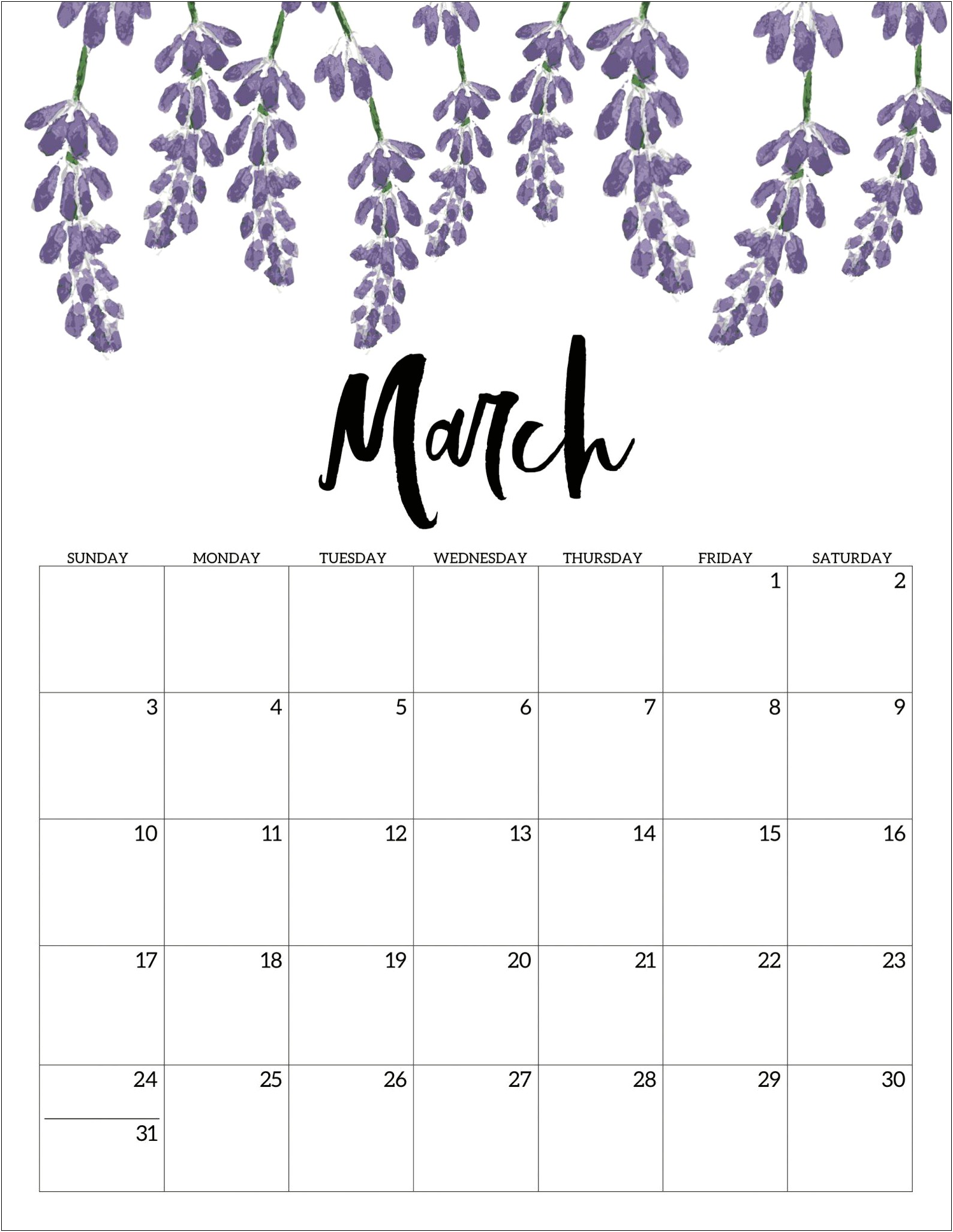 Free Printable Calendar Templates March 2019