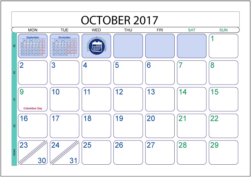 Free Printable Calendar Templates October 2017
