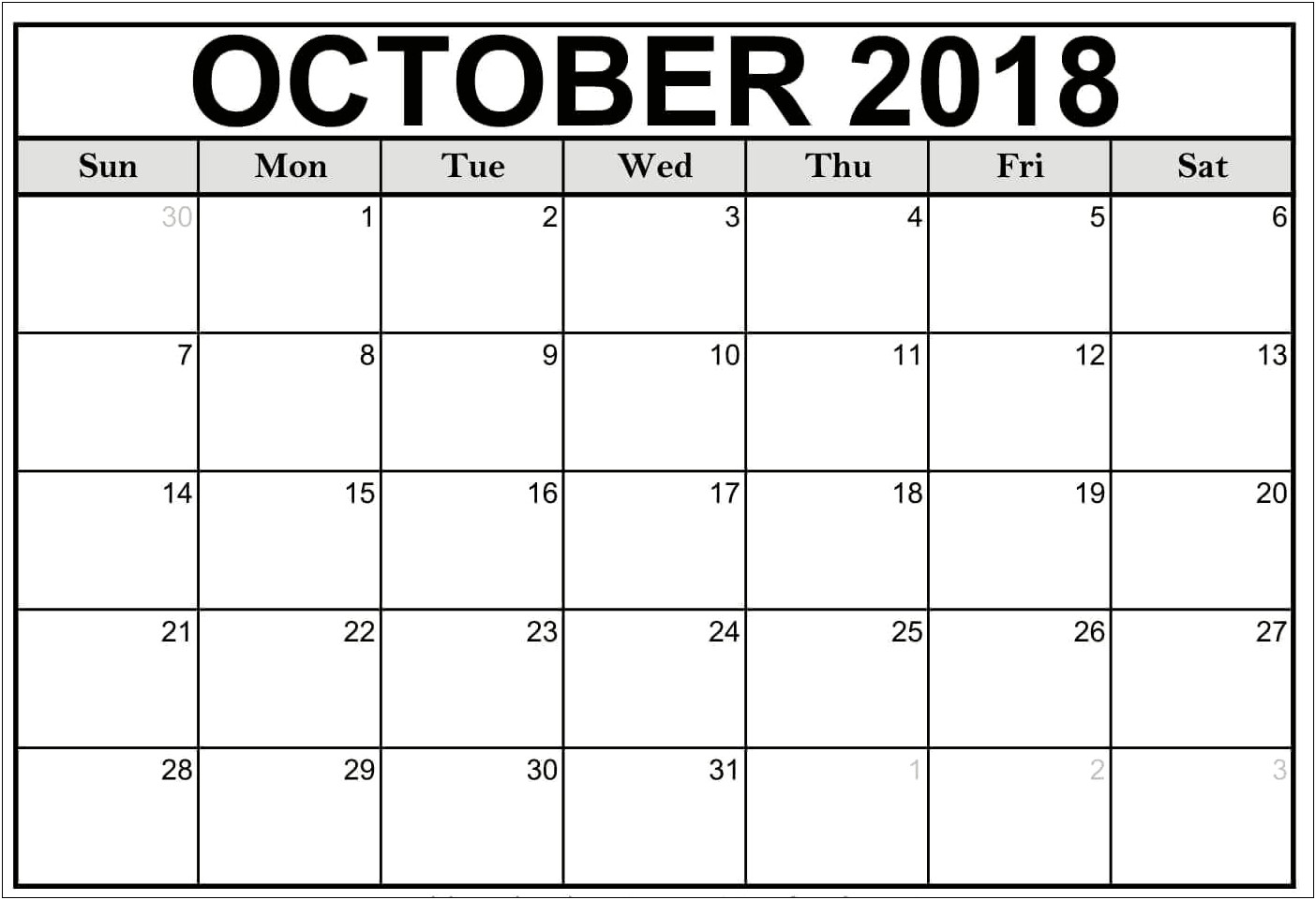 Free Printable Calendar Templates October 2018