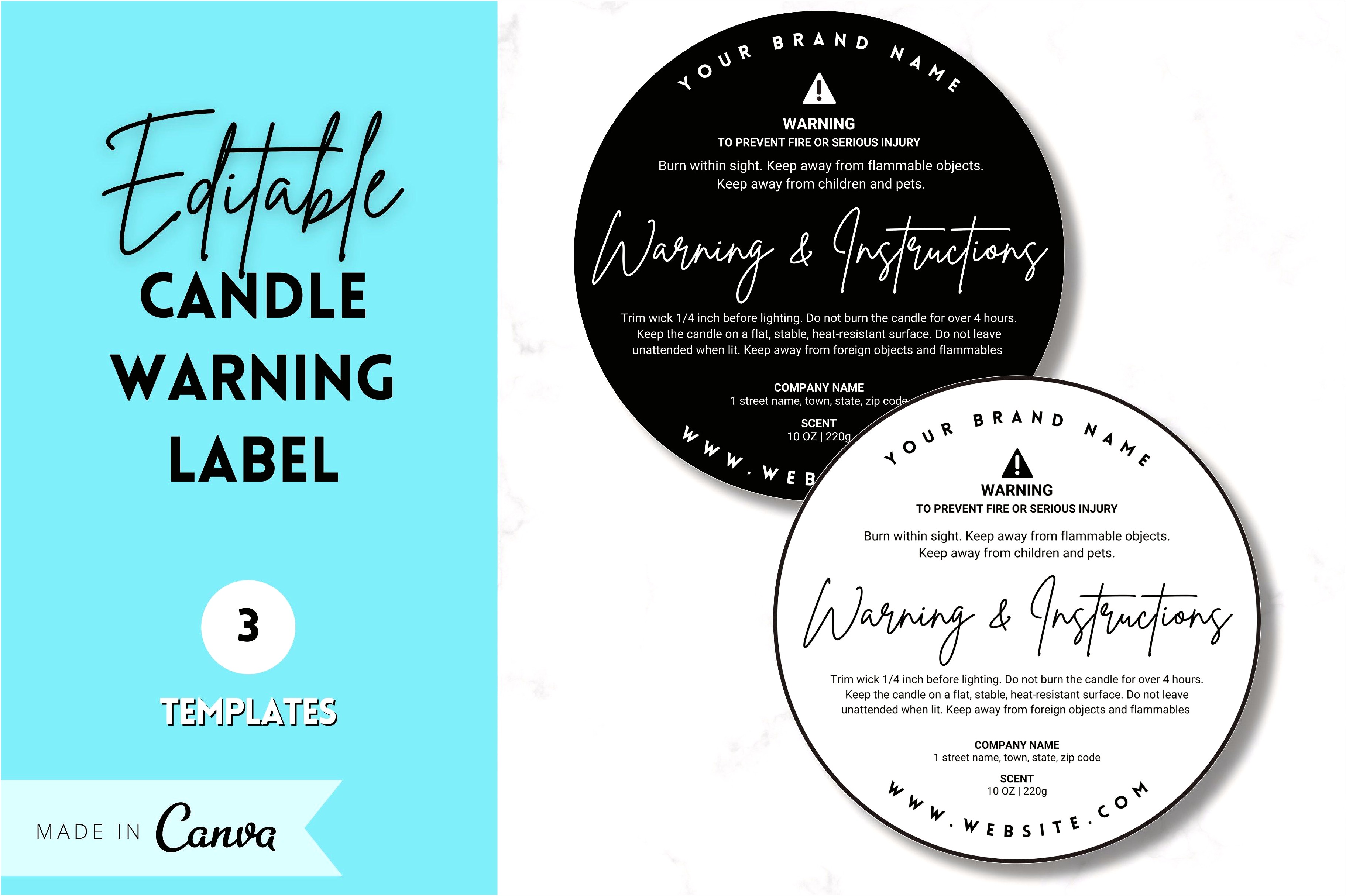 Free Printable Candle Warning Labels Template Templates : Resume