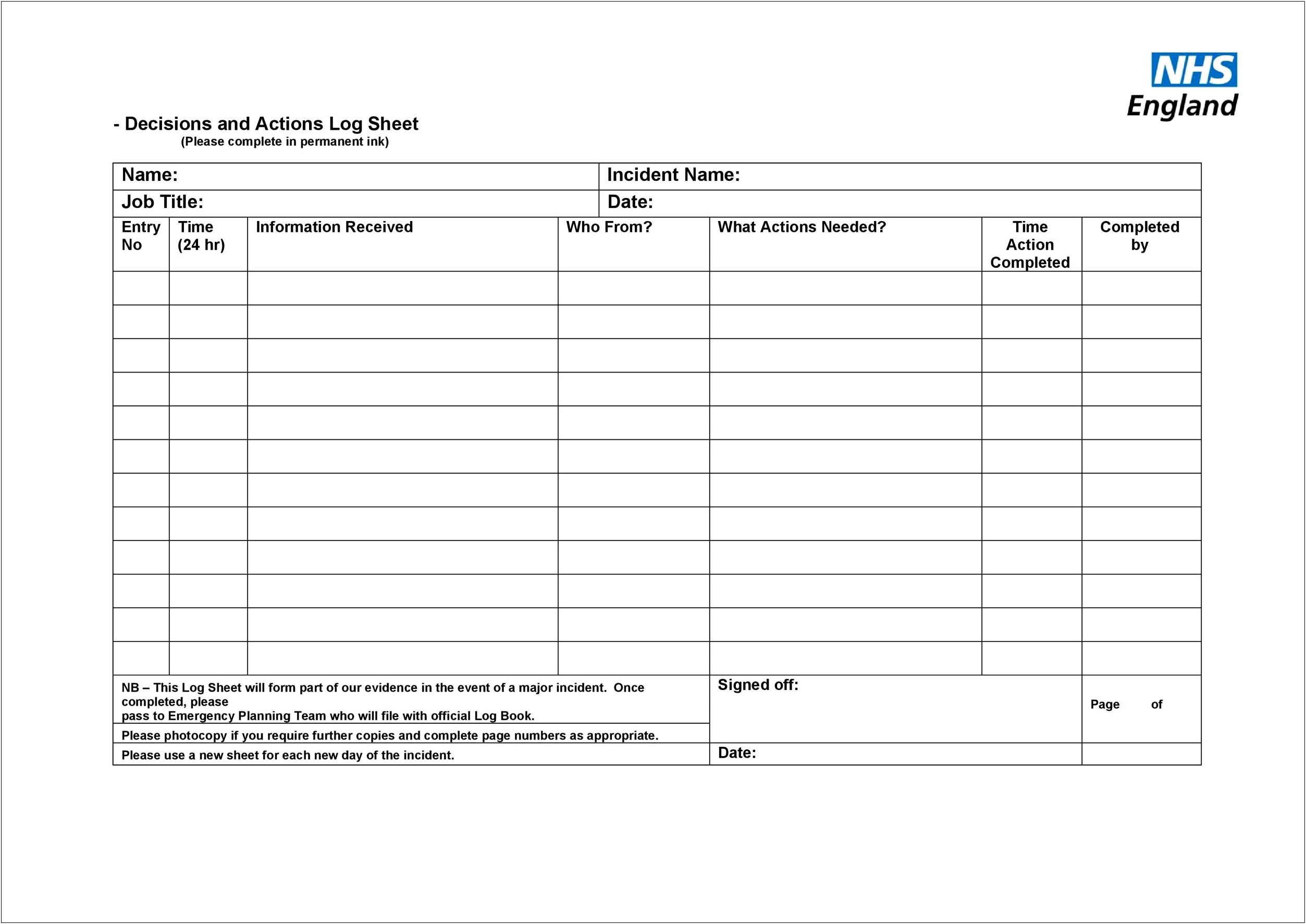 Free Printable Coresponse Log Sheet Template