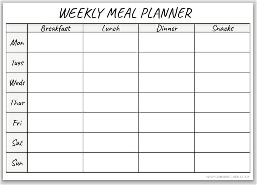 Free Printable Downloadable Meal Planner Template