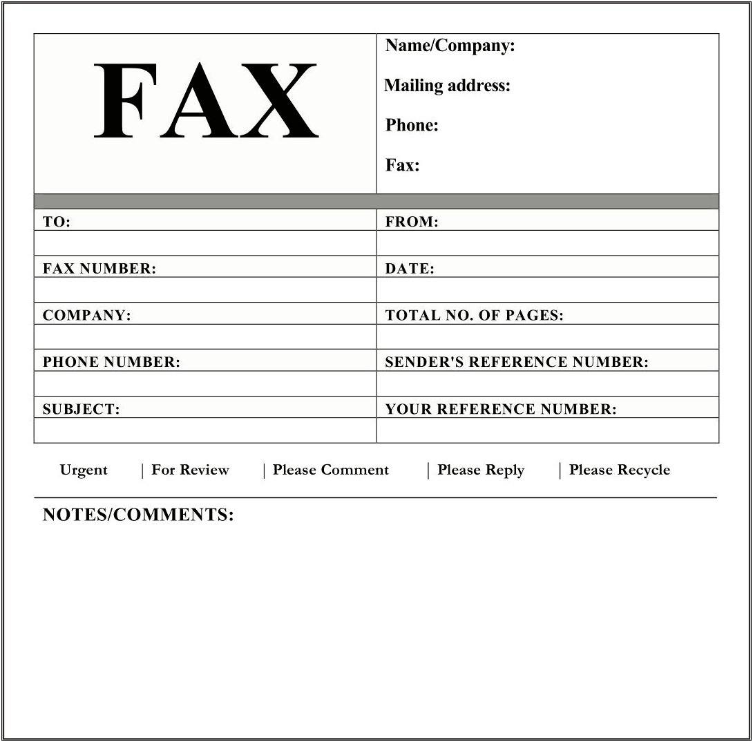 Free Printable Fax Cover Page Template