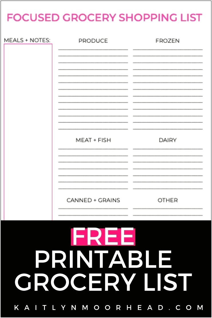 Free Printable Grocery Shopping List Template - Templates : Resume ...