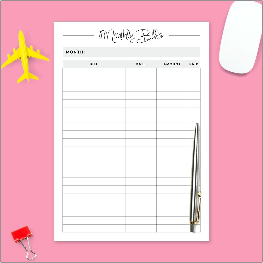 Free Printable Home Finance Bill Organizer Excel Template