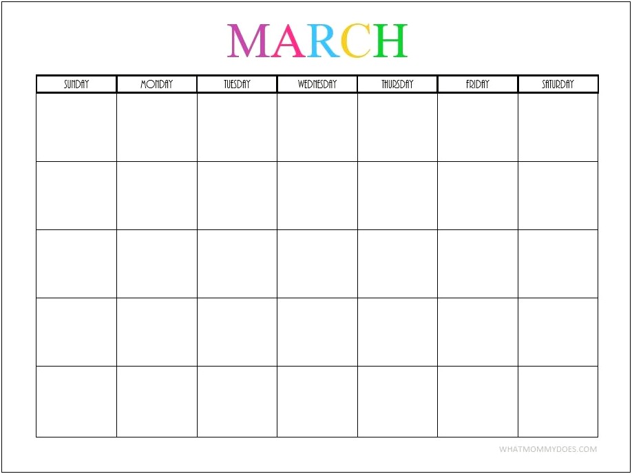 Free Printable Kids March 2019 Calendar Template