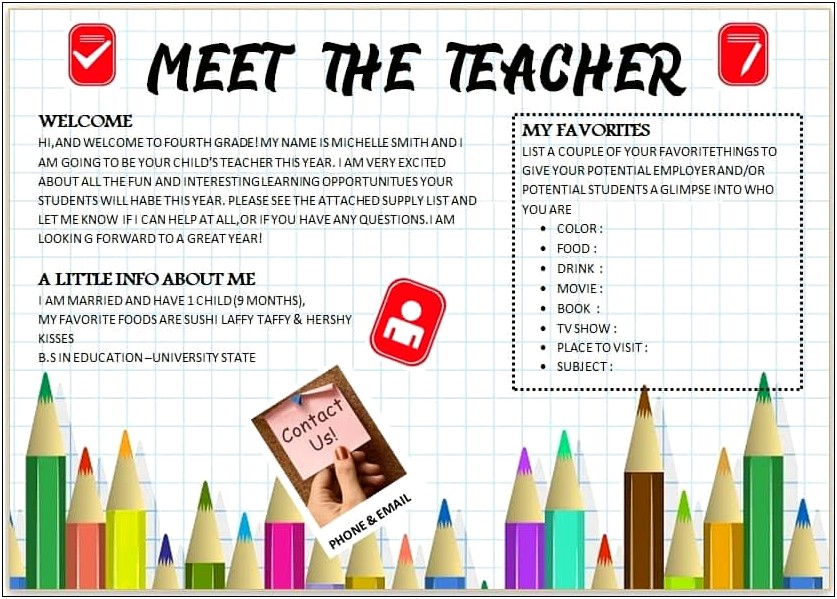 Free Printable Meet The Teacher Template Templates Resume Designs 