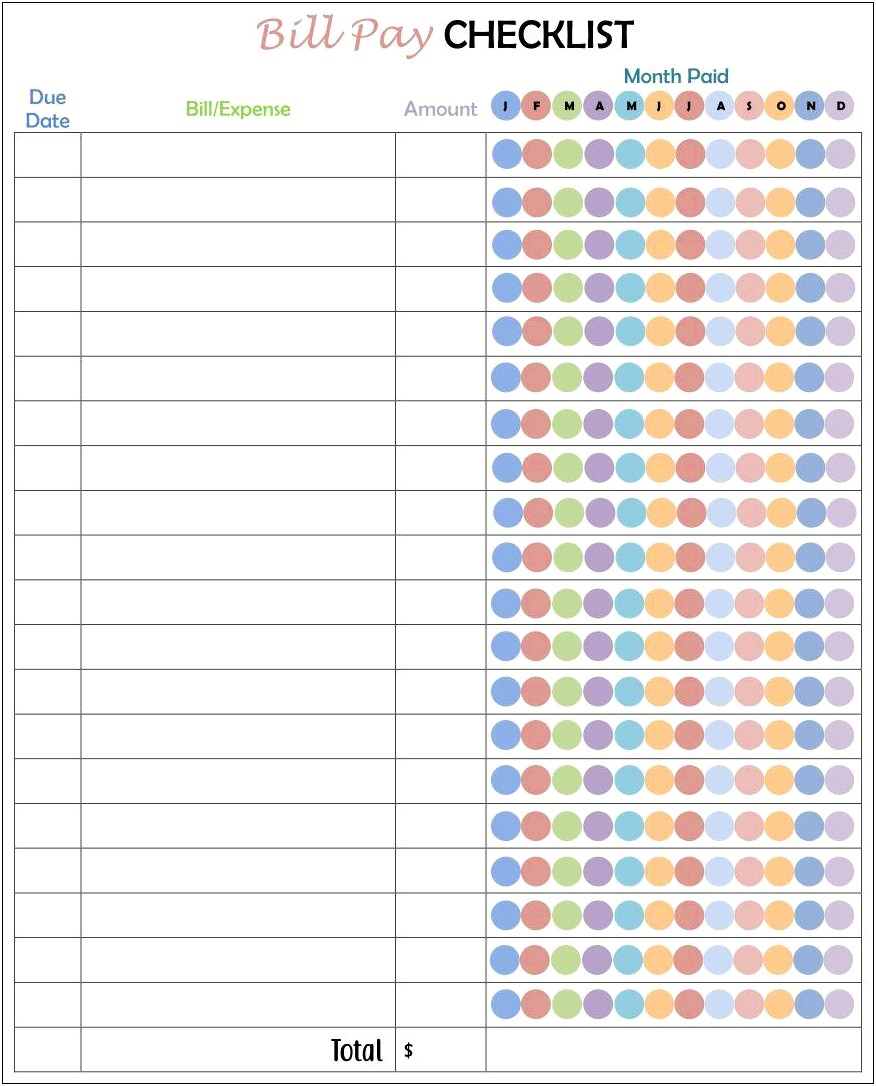 Free Printable Monthly Bill Organizer Template