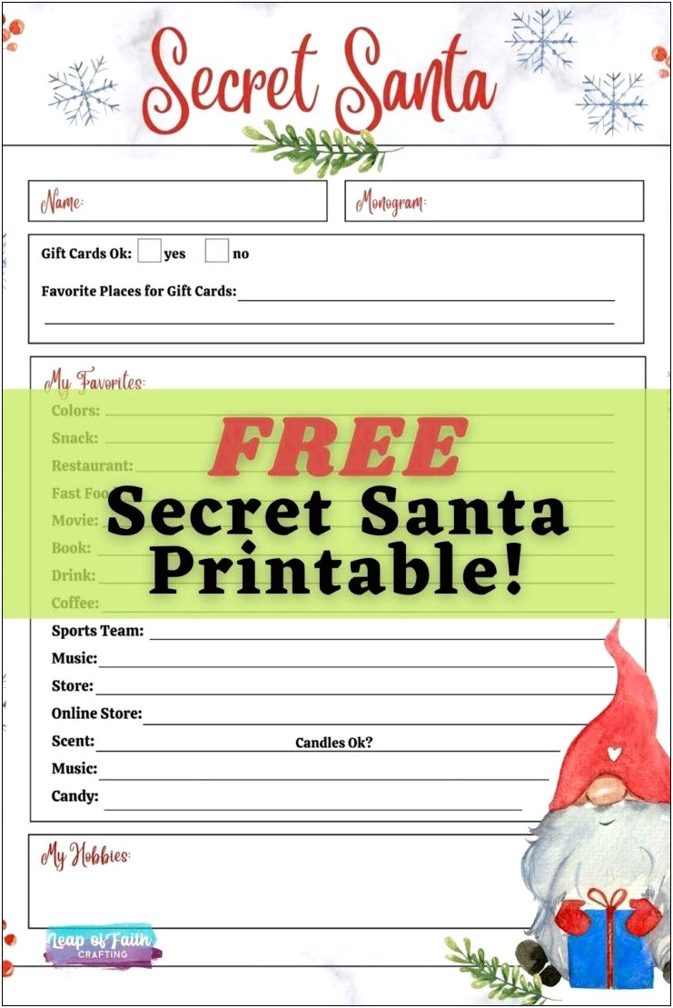 Free Printable Secret Santa Sing Up Sheet Template