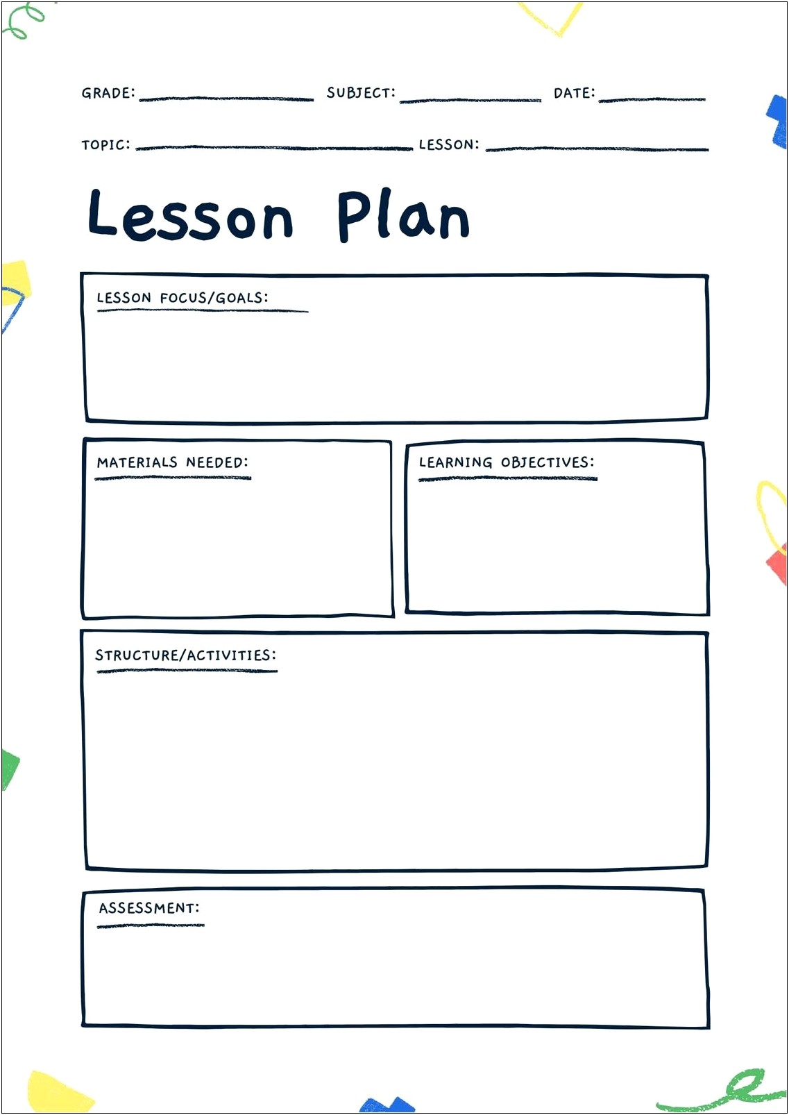 Free Printable Single Subject Lesson Plan Template