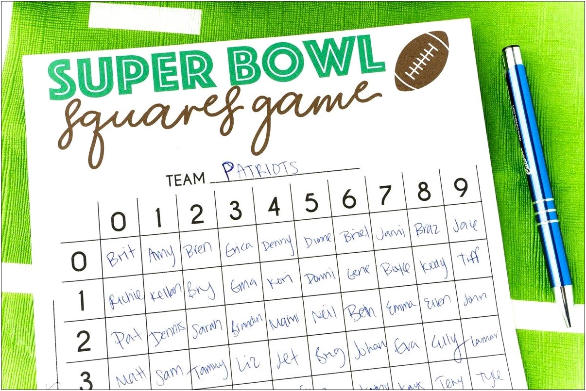 Free Printable Super Bowl Squares Template Eagles Patriots