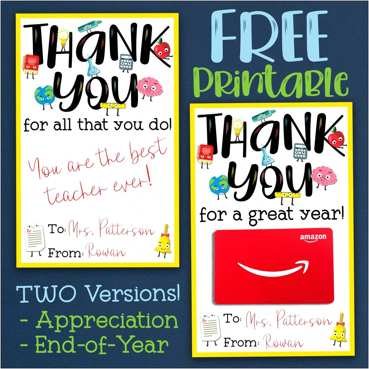 Free Printable Teacher Card Templates Thank You