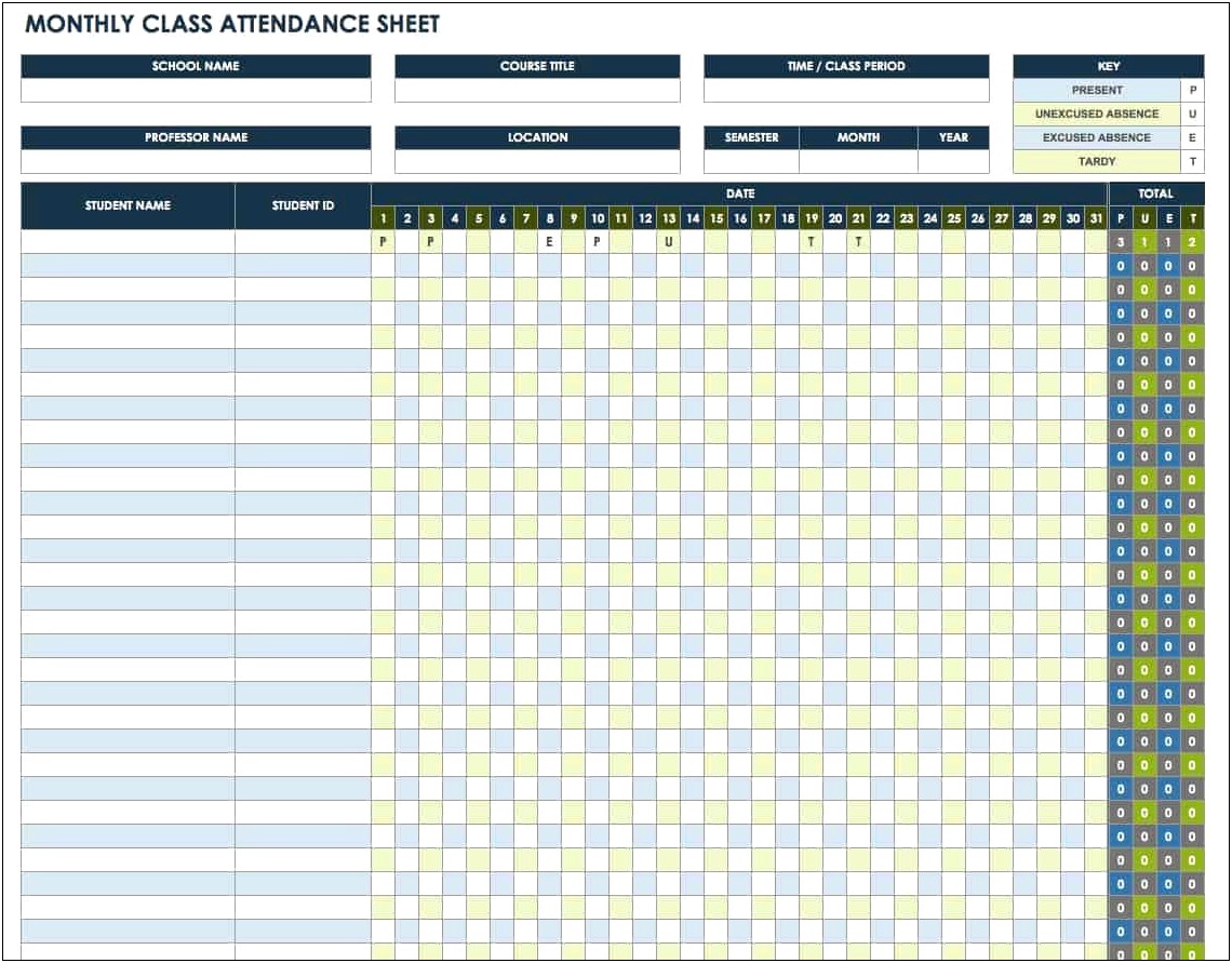 Free Printable Weekly Attendance Sheet Template Templates : Resume