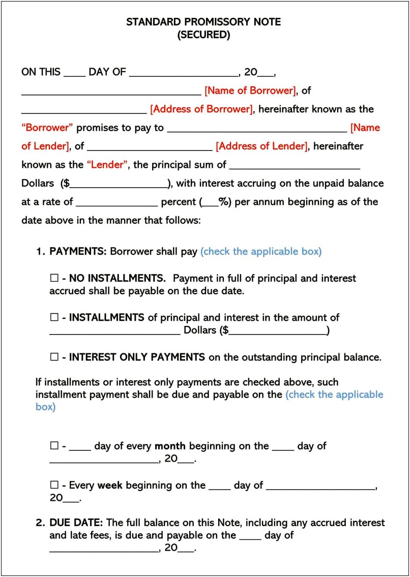 Free Promissory Note Template Lienholder Real Estate