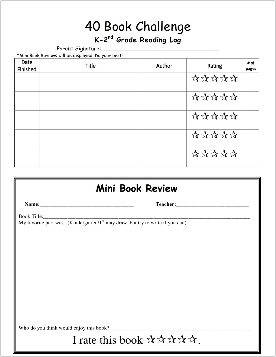 Free Reading Log Templates Common Core 5th