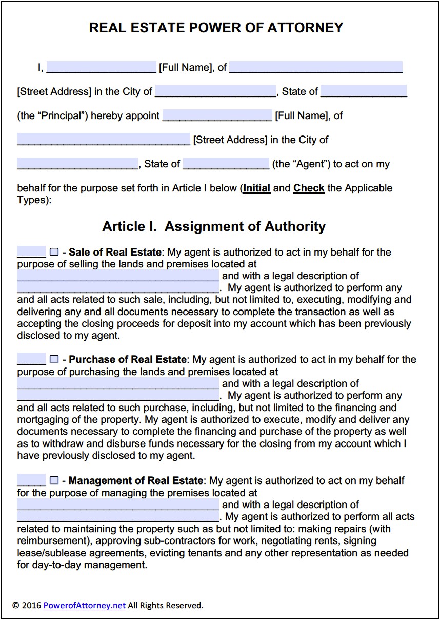 Free Real Estate Power Of Attorney Template