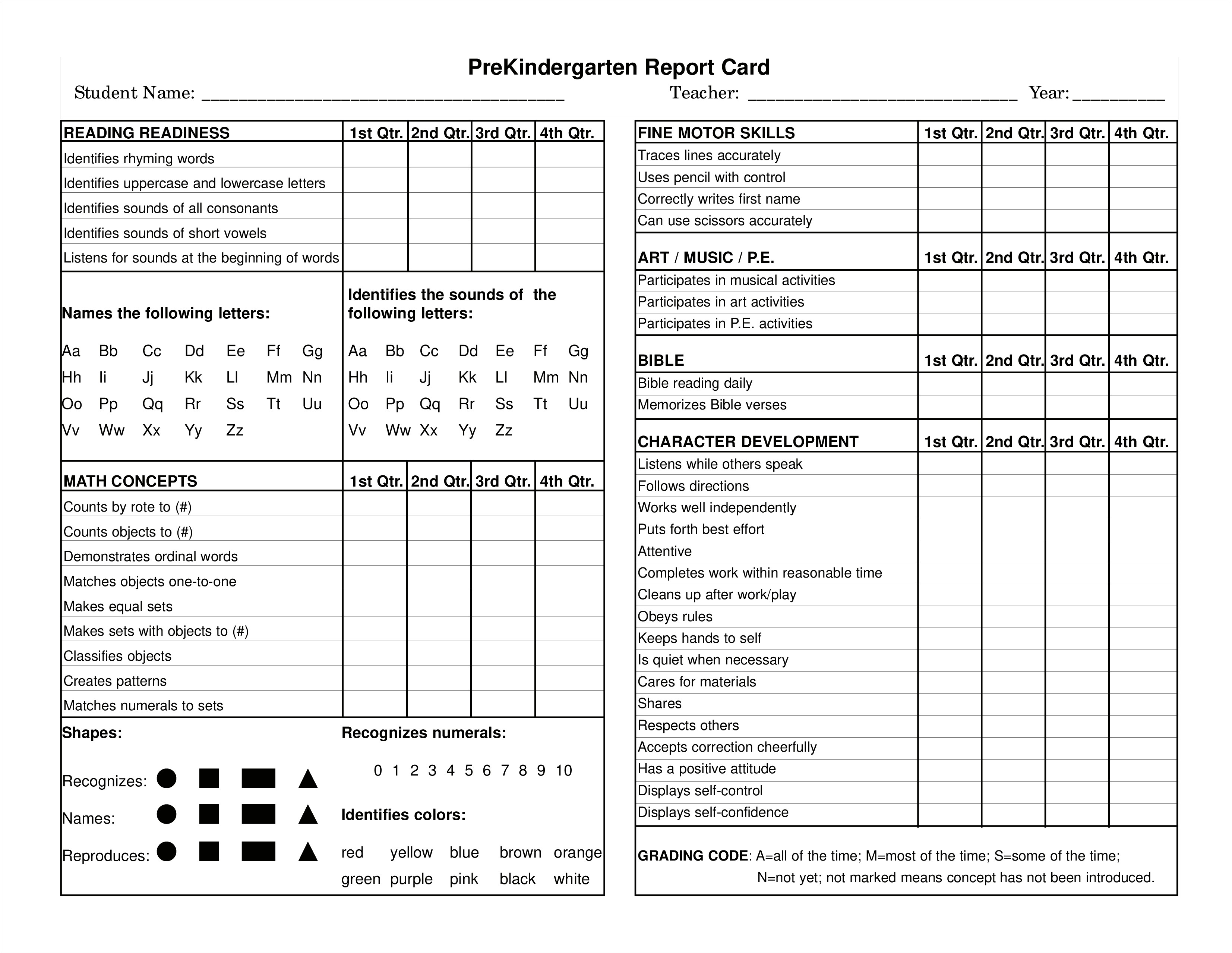 Free Report Card Template For Homeschoolers