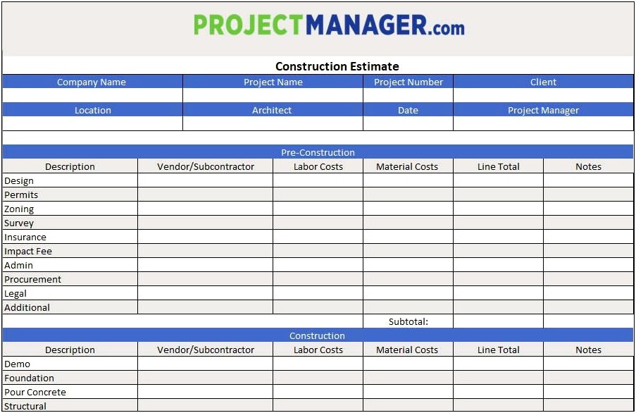 Free Residential Construction Schedule Template Excel